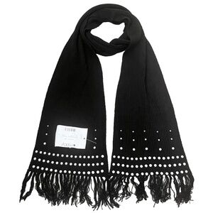 (NWT) Women's Black Imitation Pearl Fringed Muffler Scarf One Size